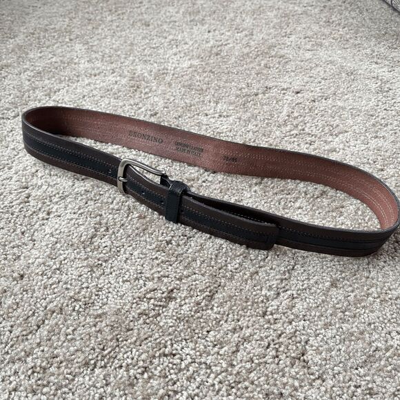 VTG Bronzino Italian Leather Belt Brown Black Stripe 38/95 Made in Italy - Picture 7 of 11